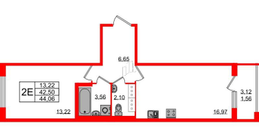1-к. квартира, 44&nbsp;м²