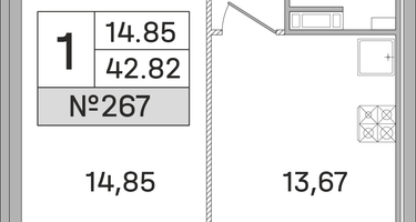 1-к. квартира, 42&nbsp;м²