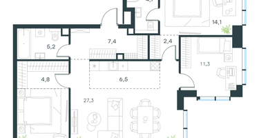 4-к. квартира, 94&nbsp;м²