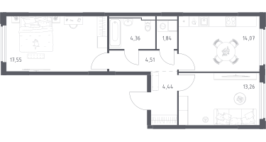 2-к. квартира, 60&nbsp;м²