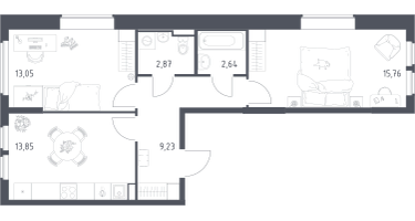 2-к. квартира, 57&nbsp;м²