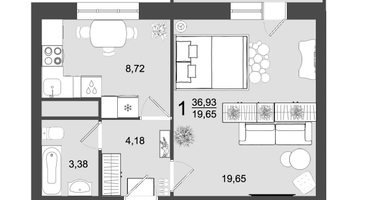 1-к. квартира, 36&nbsp;м²