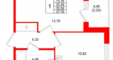 1-к. квартира, 35&nbsp;м²