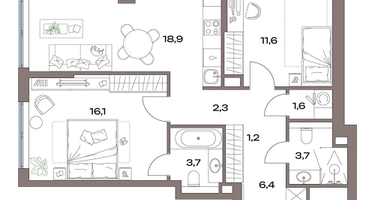 3-к. квартира, 66&nbsp;м²
