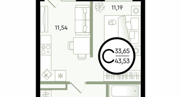 Студия, 43&nbsp;м²