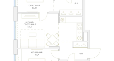 3-к. квартира, 62 м²