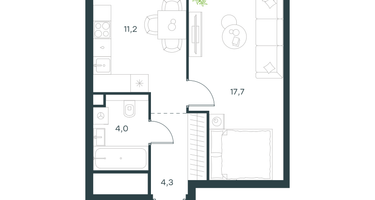 1-к. квартира, 37&nbsp;м²