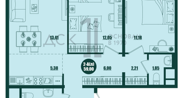 2-к. квартира, 59&nbsp;м²