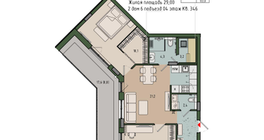 2-к. квартира, 74&nbsp;м²