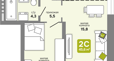 Студия, 45&nbsp;м²