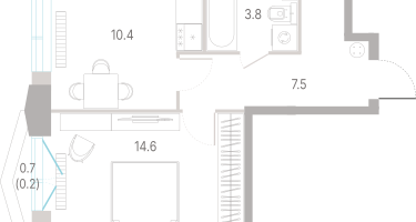 1-к. квартира, 36&nbsp;м²