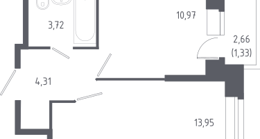 1-к. квартира, 34&nbsp;м²