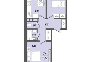 2-к. квартира, 51&nbsp;м²