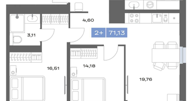 2-к. квартира, 71&nbsp;м²