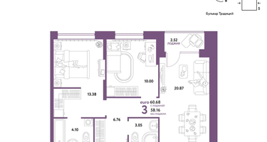 3-к. квартира, 60&nbsp;м²