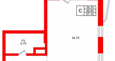 Студия, 57 м²