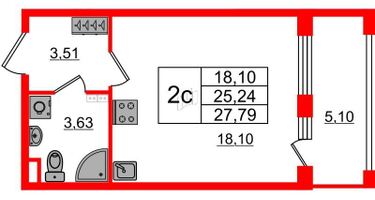 Студия, 25&nbsp;м²