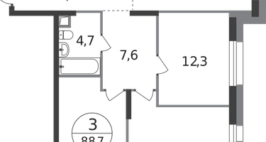 3-к. квартира, 88&nbsp;м²