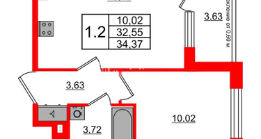 1-к. квартира, 32&nbsp;м²
