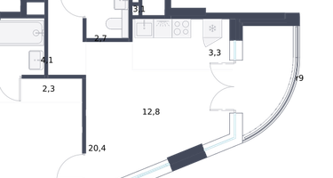 1-к. квартира, 52&nbsp;м²