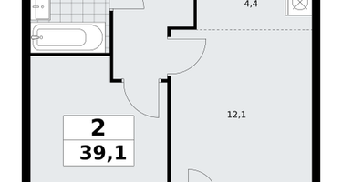 2-к. квартира, 39 м²