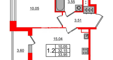 1-к. квартира, 32&nbsp;м²