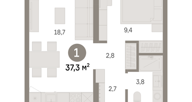 1-к. квартира, 37 м²