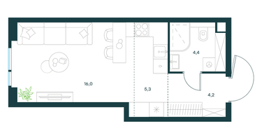 Студия, 29&nbsp;м²