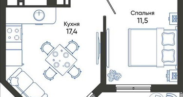 1-к. квартира, 42&nbsp;м²