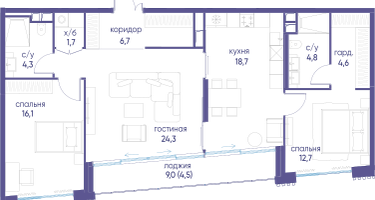 3-к. квартира, 98&nbsp;м²