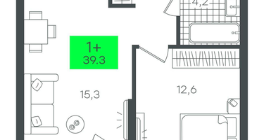 1-к. квартира, 39 м²