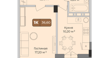 1-к. квартира, 36&nbsp;м²