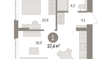 1-к. квартира, 37&nbsp;м²