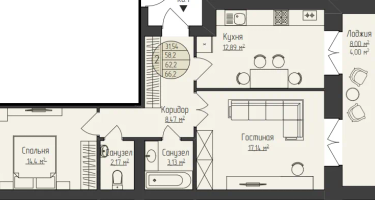 2-к. квартира, 66&nbsp;м²