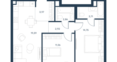 2-к. квартира, 59 м²