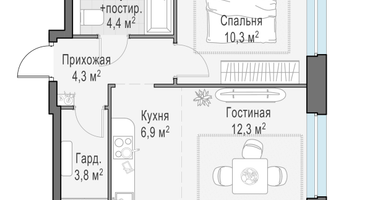 1-к. квартира, 42&nbsp;м²