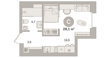 Студия, 27 м²