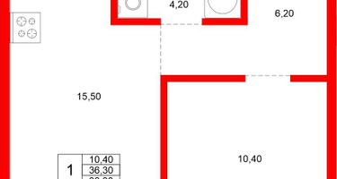 1-к. квартира, 36 м²