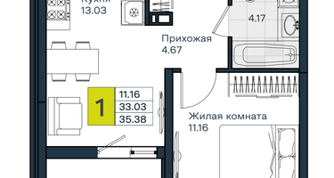 1-к. квартира, 35 м²