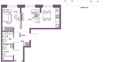 3-к. квартира, 60 м²