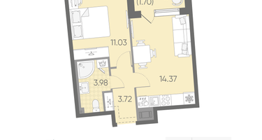 1-к. квартира, 34&nbsp;м²