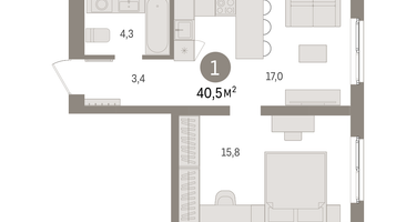 1-к. квартира, 40 м²