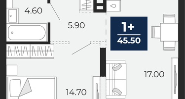 1-к. квартира, 42 м²