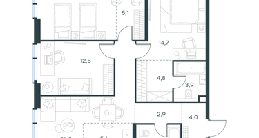 4-к. квартира, 87 м²