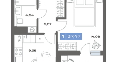 1-к. квартира, 37&nbsp;м²