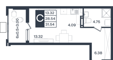 Студия, 31&nbsp;м²