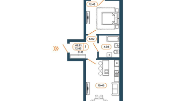 1-к. квартира, 51&nbsp;м²