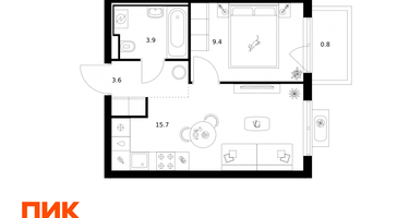 1-к. квартира, 33&nbsp;м²