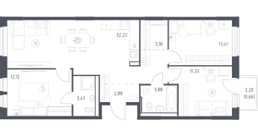 3-к. квартира, 81&nbsp;м²