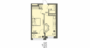 1-к. квартира, 32 м²